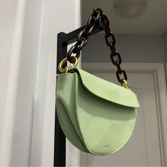 YUZEFI DORIS LEATHER SHOULDER BAG Mint Light Green Tortoise Shell - Picture 3 of 8